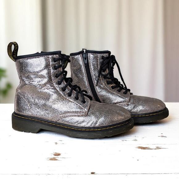 Dr. Martens Metallic Zip Lace Up Boots - Girls Size 3 - Picture 1 of 4